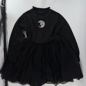 Mini Peace Girls Black Tulle Dress Long Sleeve Moon Embroidered Size 110